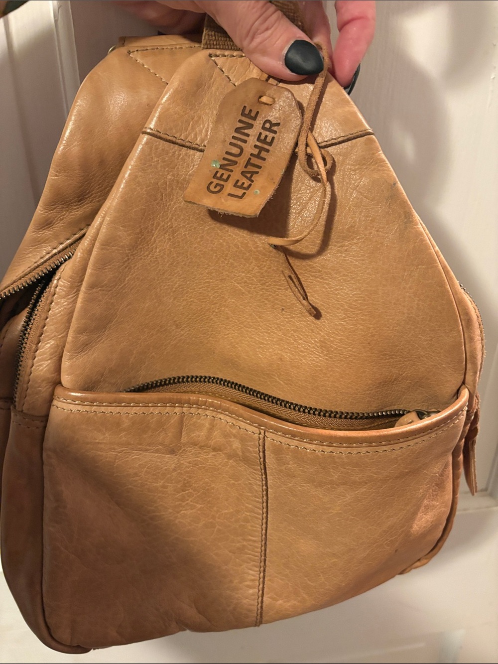Light Brown Leather Backpack Sling Bag - Picture 6 of 6